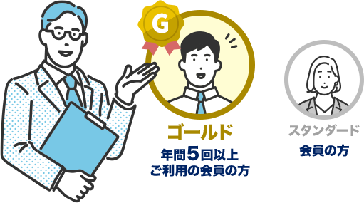 ゴールド：年間５回以上ご利用の会員の方 スタンダード：会員の方