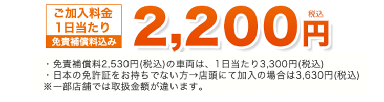 ご加入料金 1日当たり 2,200円 税込